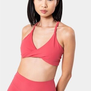 Kamo Fitness Emily Sports Bra - Holly Berry Large pinky peach halter crisscross